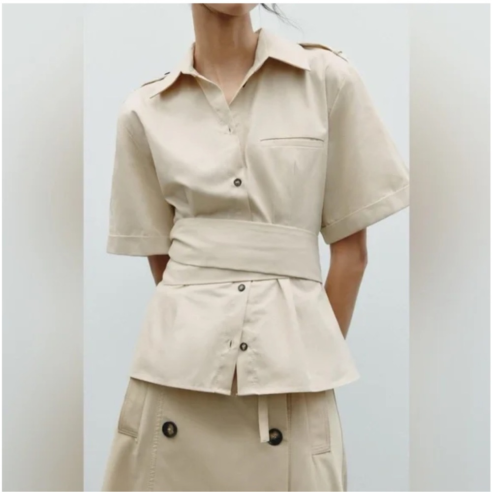 Zara Beige Short Sleeve Top
